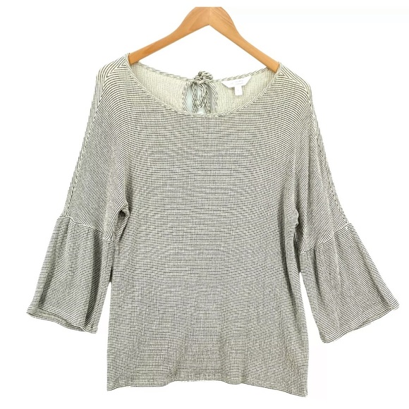 Size XL LC Lauren Conrad Blouse Top Gray/Black Striped Rayon Long Sleeve - Picture 1 of 6